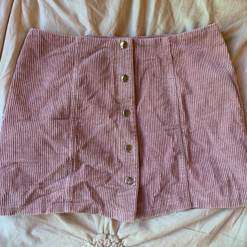 Corduroy button down pink mini skirt